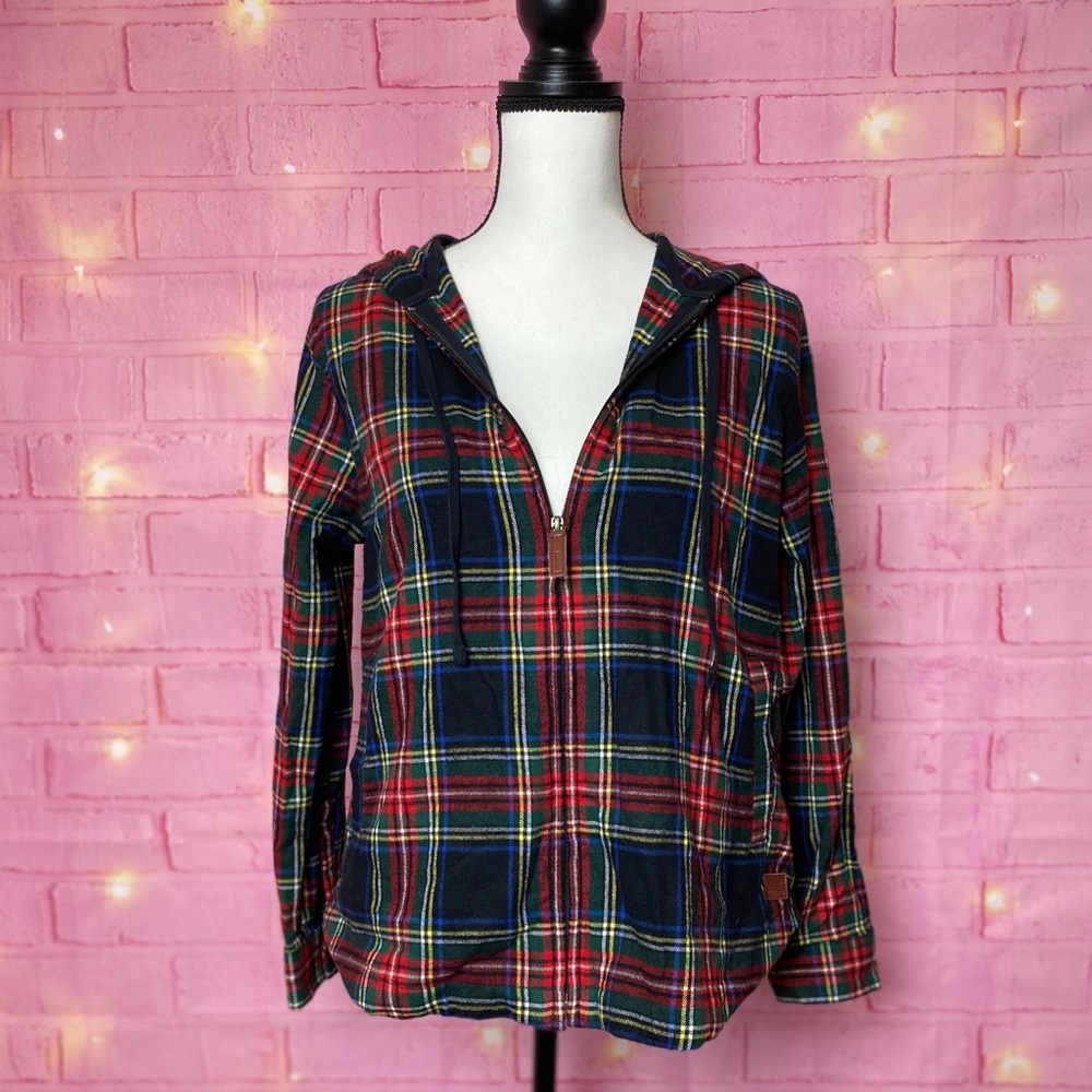 L.L Bean Scotch Plaid Zip Hoodie Relaxed Fit